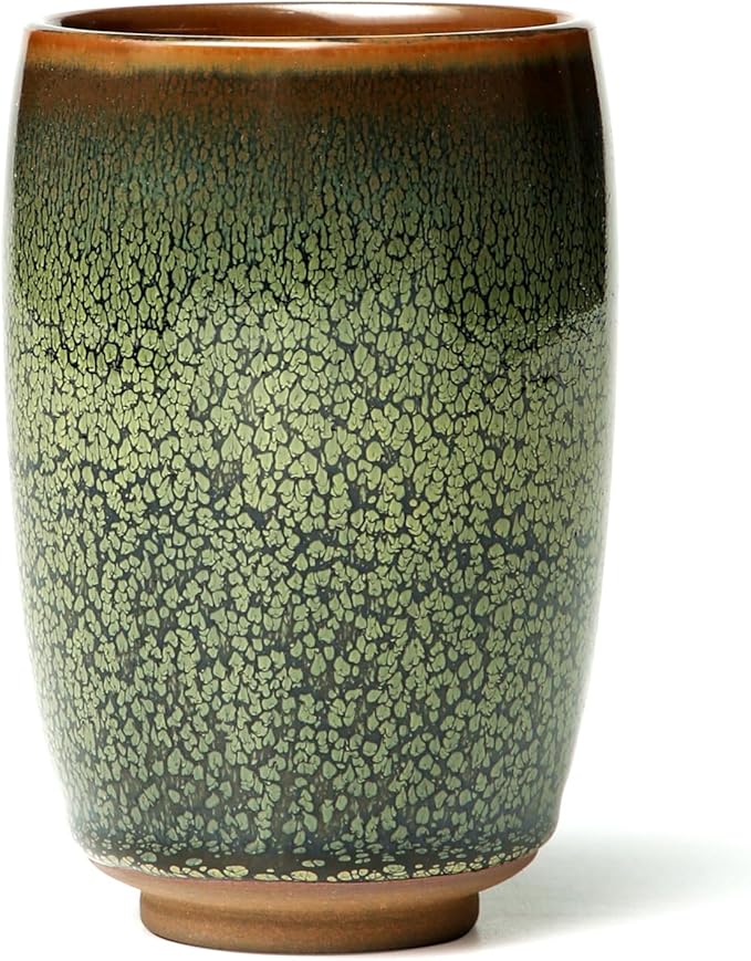 Porcelain Coffee Mug 12 oz, Brilliant Floral Glaze Jianzhan Tenmoku Tea Cup, Handmade Cylindrical Ceramic Mug with no Handles for Coffee, Beer and Tea (Partridge Glaze)
