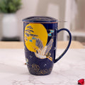 Urban Tokyo Tea Mug With Lid and Stainless Steel Infuser For Loose Leaf Tea Bag Tea Cup 15oz Porcelain Hot Beverage Everyday Use Home Office (Crane Moon)