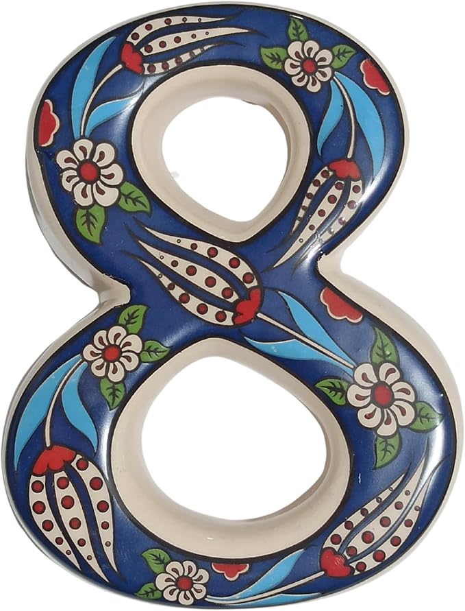 Large Ceramic Housewarming Sign Ceramic Address Plaque House Numbers Sign Door Personalized Coloured Decorative Hand Decoratede Housewarming Gifts Tulip Design 12 * 9 cm (Navy Blue, 8)