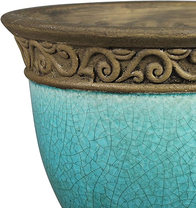 Southern Patio Cadiz 8 Inch Round Crackled Ceramic Indoor or Outdoor Garden Planter Pot with Saucer for Flowers and Plants, Teal (3 Pack)