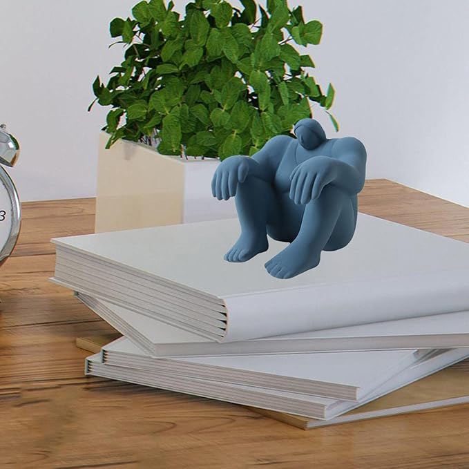 Abstract Art Character Statue Figurine Handmade Ceramic Sculpture Ornaments for Bookshelf Wine Cabinet Crafts Decoration (Blue)