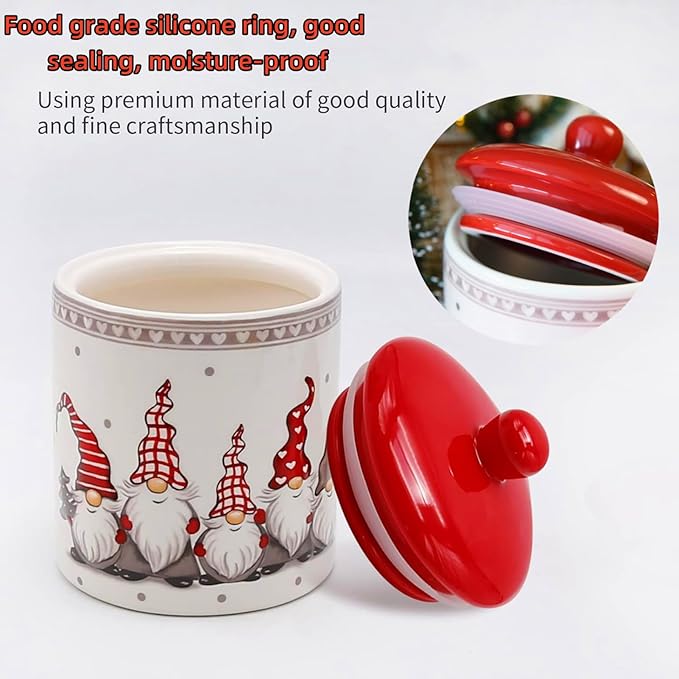 Cookie Jars with Airtight Lid, Christmas Themed Winter Holiday Ceramic Cookie Jar, Xmas Ceramic Storage Container for Cookies,Candy,Nut,Chips Holiday Christmas Decoration