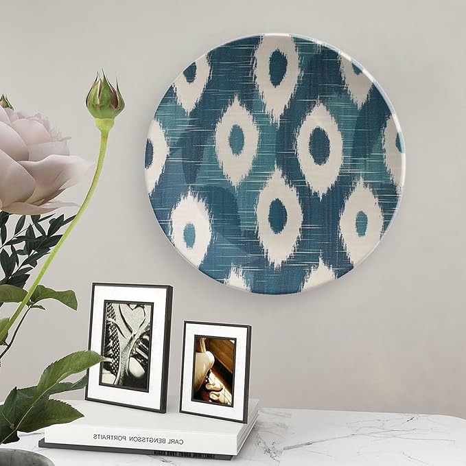 Blue Ikat Decorative Plate for Display Household Wedding Supplies Festival Club Holiday Party Decorations Personalized Gifts for Men Women Birthday, 6", 7", 9", 10"