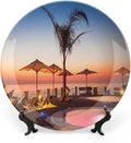 XISUNYA 7 Inch Decorative Plate, House Decor Tableware Plate, Summer Resort Place by The Sea at Evening Caribbean Print Ornament Display Plate Decor Accessory for Dining, Parties, Wedding