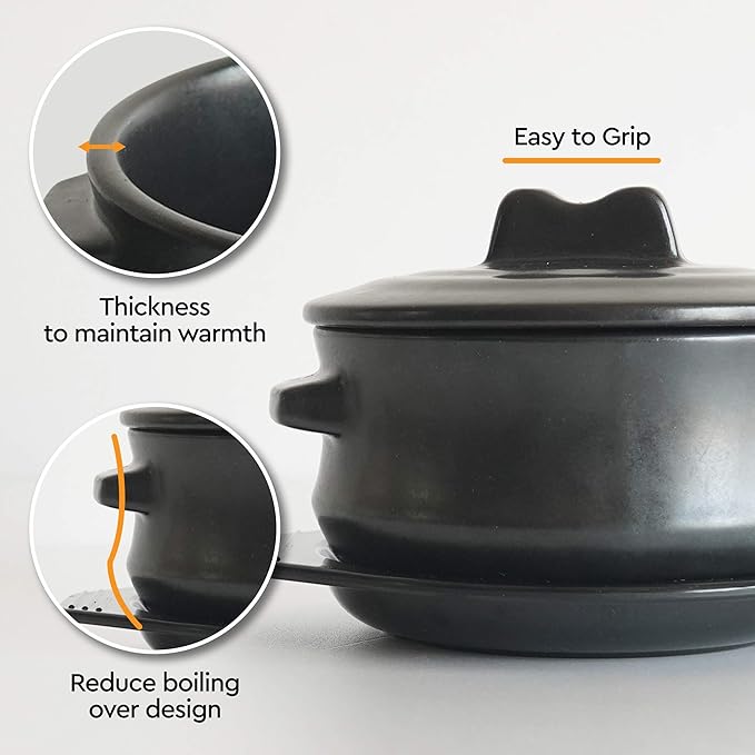 Korean Stone pot with Lid & Platter, Clay Pot for Cooking Hot Pot Dolsot Bibimbap and Soup Cookware