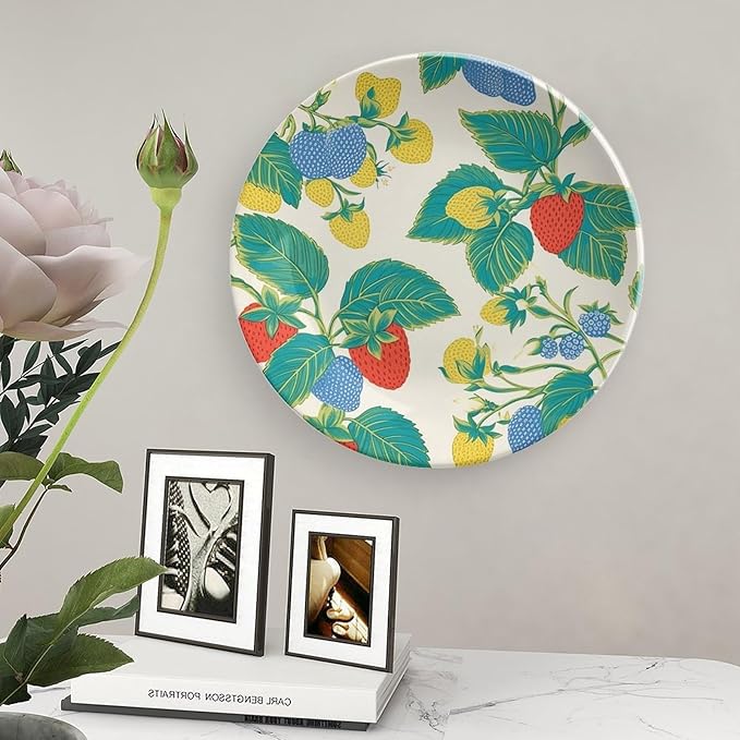 Summer Cherry Lemon Citrus Garden China Plates of 6", 7", 9", 10", Custom Hand Painted Wall Hanging Decor, Display Kitchen Decorations Home, with Display Stand And Hook Up