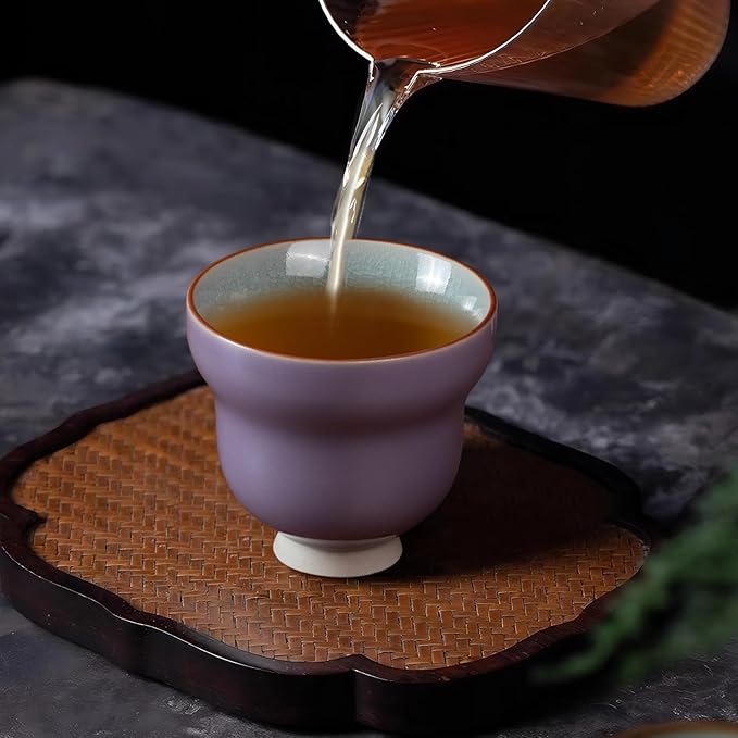 Tea Cup Set of 2 Porcelain Small Tea Cups 4.2oz Purple Japanese Tea Cup Set, Ceramic Teacups for Home, Party, Office, Chinese Kung Fu Tea Set for Hot/Cold Drink (Purple Lilac Gourd-Ice Crackle Glaze)