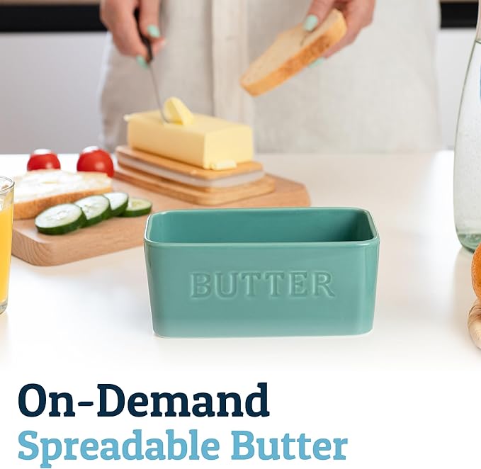 PriorityChef Extra Large Butter Dish with Lid for Countertop, Ceramic Butter Container With Airtight Cover, Butter Keeper for Counter or Fridge, Butter Holder Storage, Turquoise
