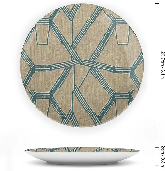 Christmas China Plates for Display Fuchsia Ikat Geometric Teal Farmhouse Club Supplies Ceramic Salad Plates with Display Stand Personalized Gifts for Men Women, 6", 7", 8", 10"