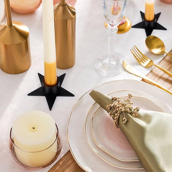 12PCS Pentagram Black Taper Candle Holders, Matte Iron Candlestick Holders Centerpieces for Home Decoration, Wedding Anniversary, Party, Housewarming Gifts.