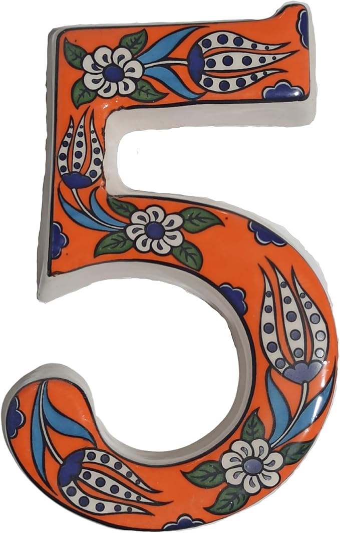 Large Ceramic Housewarming Sign Ceramic Address Plaque House Numbers Sign Door Personalized Coloured Decorative Hand Decoratede Housewarming Gifts Tulip Design 12 * 9 cm (Orange, 5)