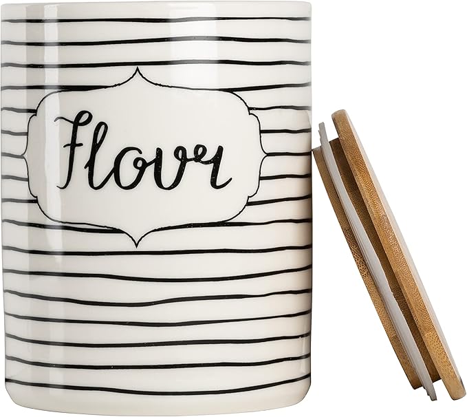 10 Strawberry Street Everyday Coffee, Sugar, Flour 3 Piece Canister Set, White/Black