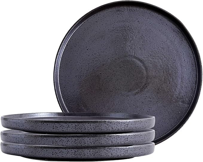Ceramic Appetizer Plates, 8 Inch Dessert Plates/Salad Plate, Small Dinner Plates for Snacks, Side Dishes, Round Serving Plates (4, Dark Brown)