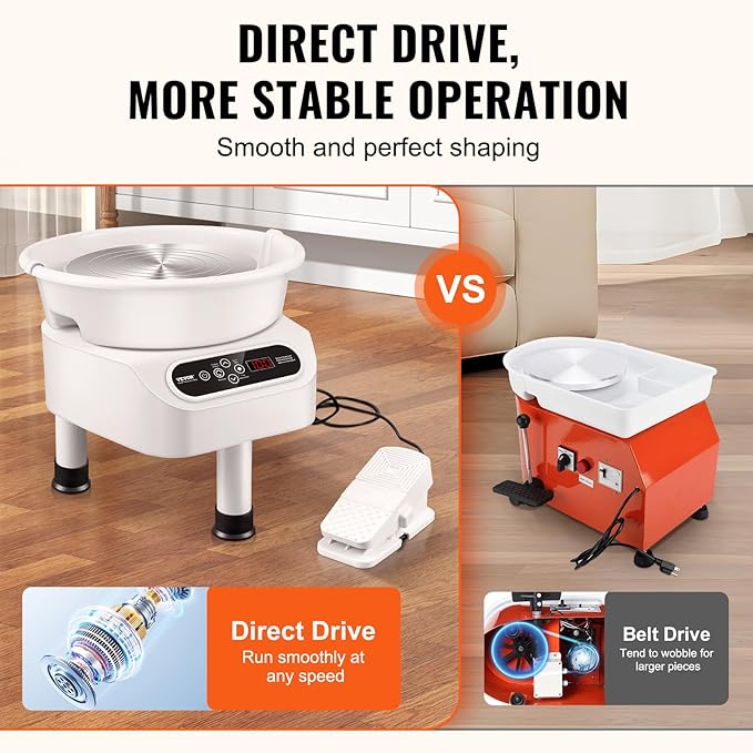 VEVOR Pottery Wheel Direct Drive 350W, 10 inch Ceramic Forming Machine with LCD Touch Screen Foot Pedal 50-300RPM Adjustable Speed, 18PCS Accessory Tools Kit for Adults Beginners, Craft Gift, White
