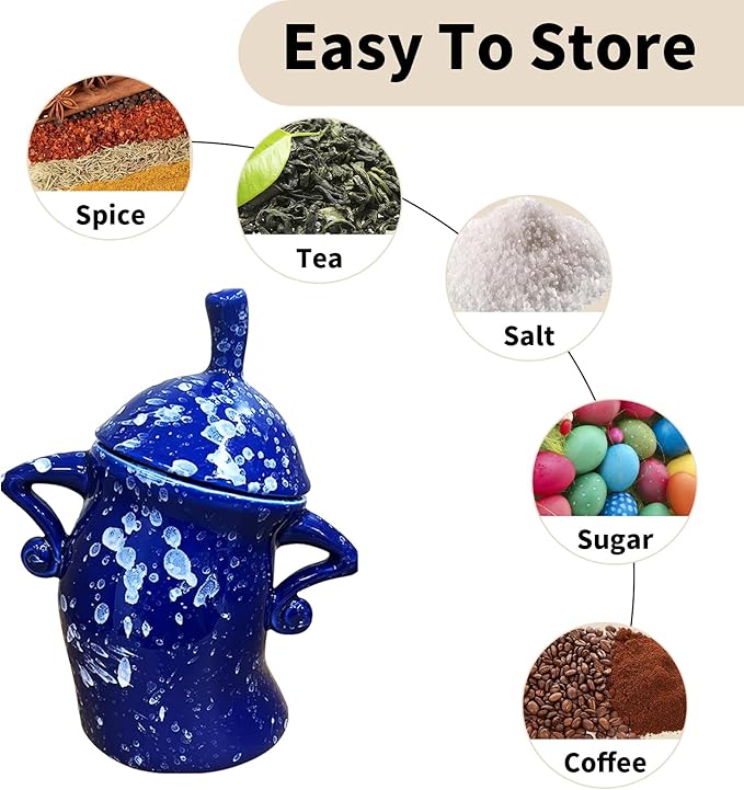 Ceramic Canister with Attitude 28oz, Spice Jars with Airtight Seal Lid for Food Storage, Blue Decorative Kitchen Container for Coffee Beans, Tea, Sugar, Salts, Spice and More (800ml)