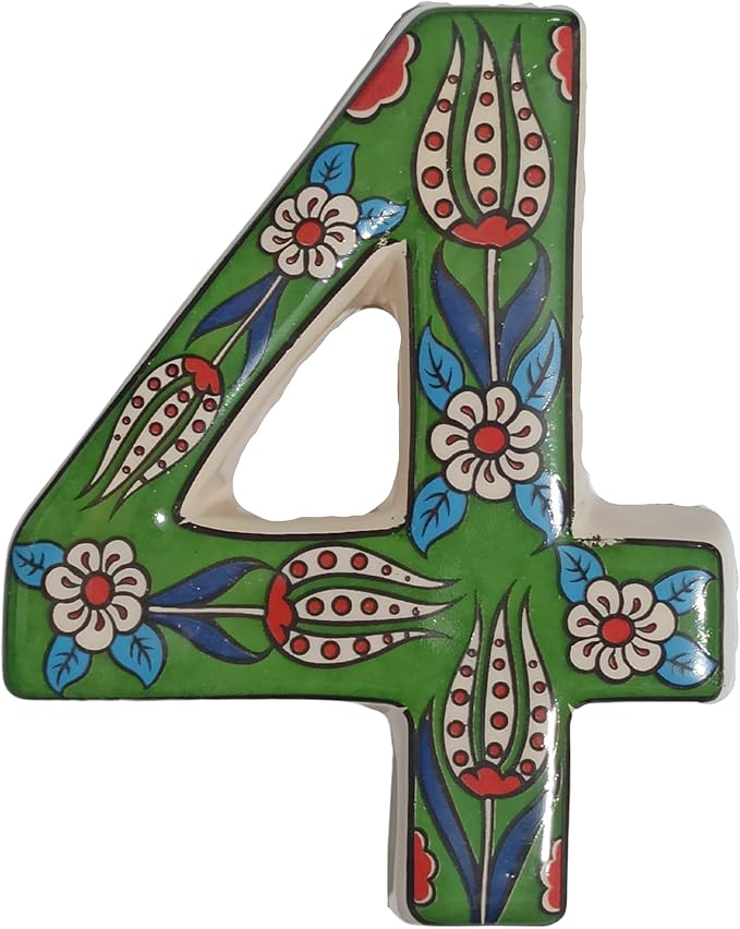 Large Ceramic Housewarming Sign Ceramic Address Plaque House Numbers Sign Door Personalized Coloured Decorative Hand Decoratede Housewarming Gifts Tulip Design 12 * 9 cm (Green, 4)
