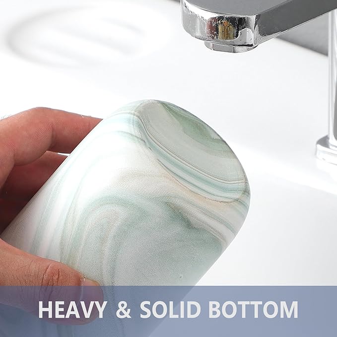 Green Marble Toothbrush Holder - Ceramic Toothbrush Holder for Bathroom, Toothbrush Toothpaste Holder, Marble Bathroom Tumbler Cups Reusable Toothbrush Mouthwash Cup, Bathroom Counter Organizer