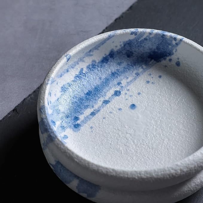 Uaral Salad Plate Stone Plates Appetizer Plates Portion Plate Japanese Serving Dishes Set of 4, 5.5 inch(Blue Stone Texture)