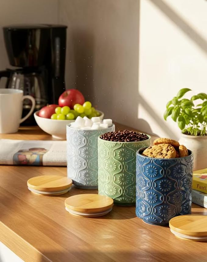 TEATALK Ceramic Canister with Airtight Lid, Perfect for Coffee, Sugar, Tea Storage, 23 Fl Oz, Green