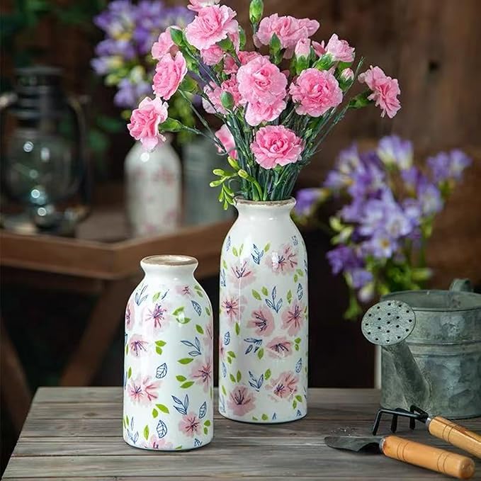 Vintage Ceramic Small Vase Rustic Farmhouse Vase Boho Vases Home Decoration for Your Kitchen Bedroom Office Bathroom & Shelf Centerpiece Table Decorative,Chinoiserie Vases 7.8 Inch