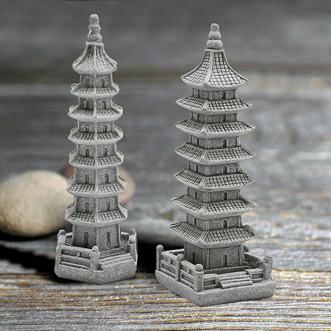3PCS Mini Pagoda Sandstone Sculpture, Chinese Zen Pagoda Figurines for Garden, Office Home Desktop Decor