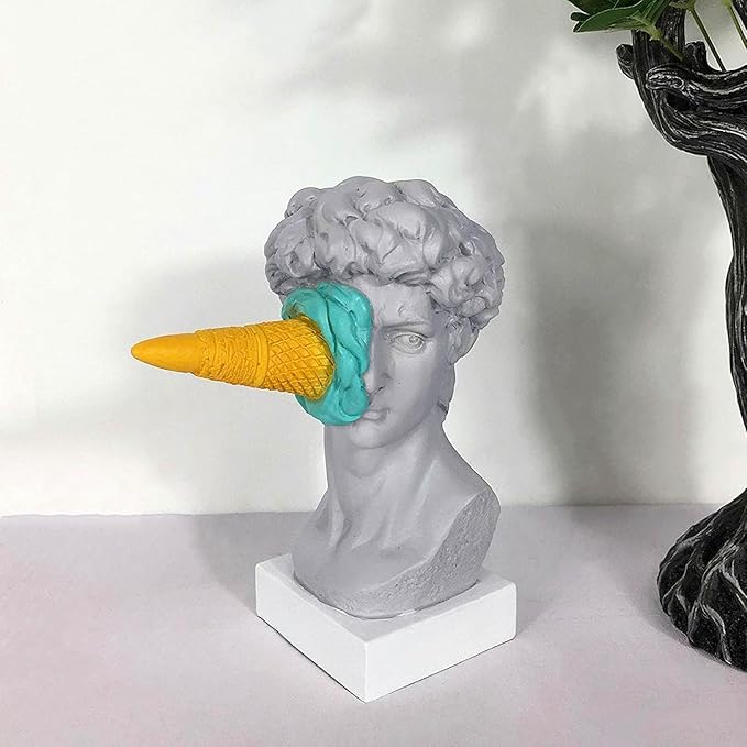 6.3 Inch Ice Cream David Head Resin Sculpture Statue for Living Room, Office, Bookshelf, Coffee Table Decorative Statues (Blue)