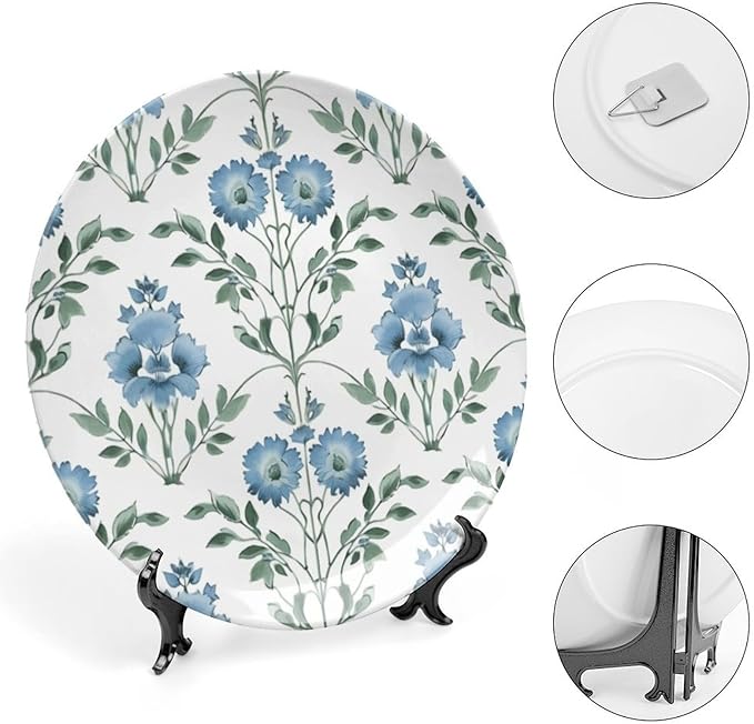 Vintage Plates Mughal Flower Mughal Flower in Monsoon Customize Decor for Table Household Office Home Porcelain Dessert Plate Set with Display Stand And Hook Up, Multi Sizes, Gifts for Men Women