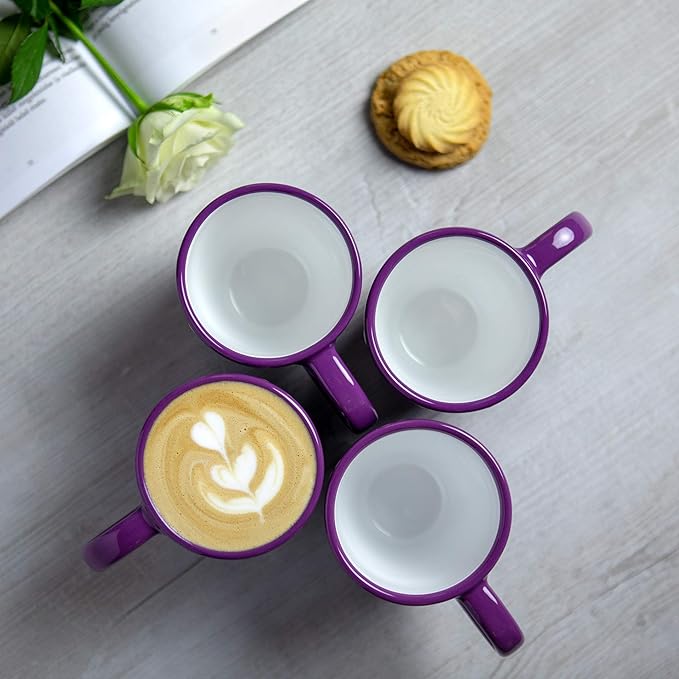 City to Cottage Ceramic Cappuccino Mug with Large Handle, 10oz Coffee Mug for Latte Hot Chocholate Tea, Daily Morning Dring at Home Office Work, Christmas Housewarming Gift Purple Polka Dot