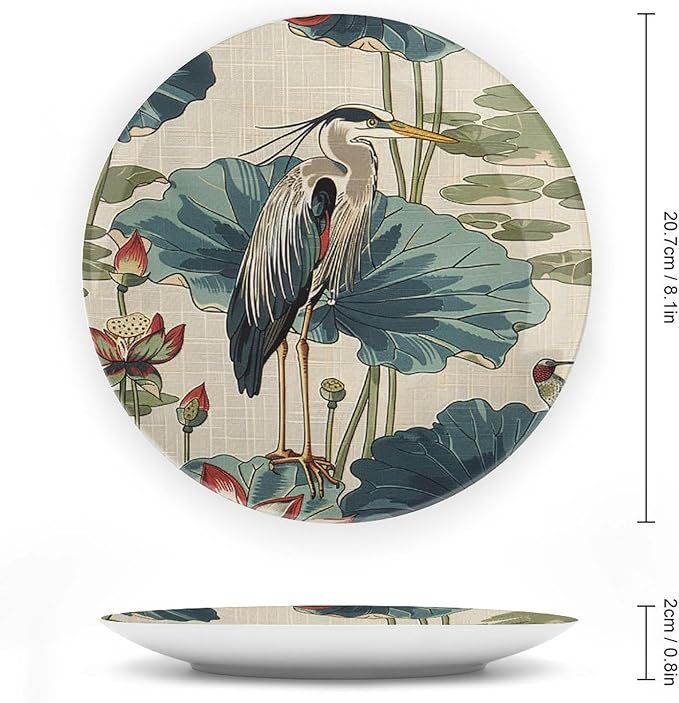 Birds And Lotus Flowers Vintage Plates of 6", 7", 9", 10", Personalized Wall Art Hanging Plate, Art Decoration Farmhouse Decorations Office, with Vertical Stand