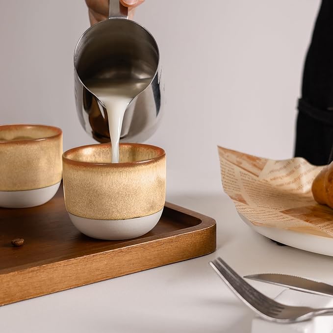 INGOFIN Ceramic Espresso Cup Set - Espresso Cup Set for Coffee and Tea, Espresso Accessories for Espresso Machine, Coffee Mug for Cafe, and Restaurant, Pack of 4, Brown, Microwave & Freezer Safe