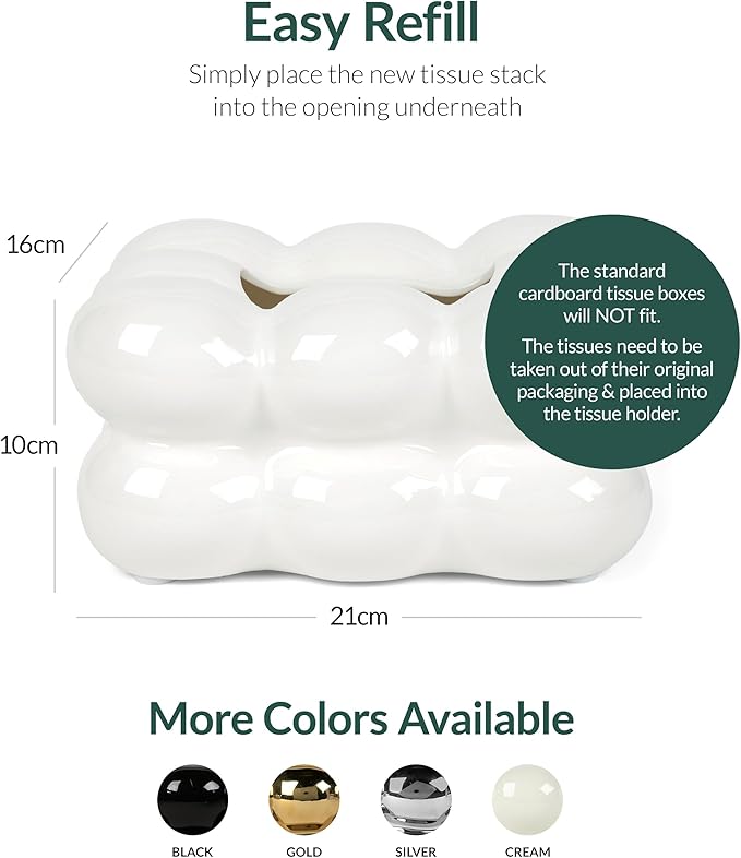 Decorative Ceramic Tissue Paper Holder Box, Novelty, Modern Design, for Bathroom Vanity, Living Room, Bedroom Dresser, Night Stand, Kitchen Countertop, Office Desk, Home Decor, White