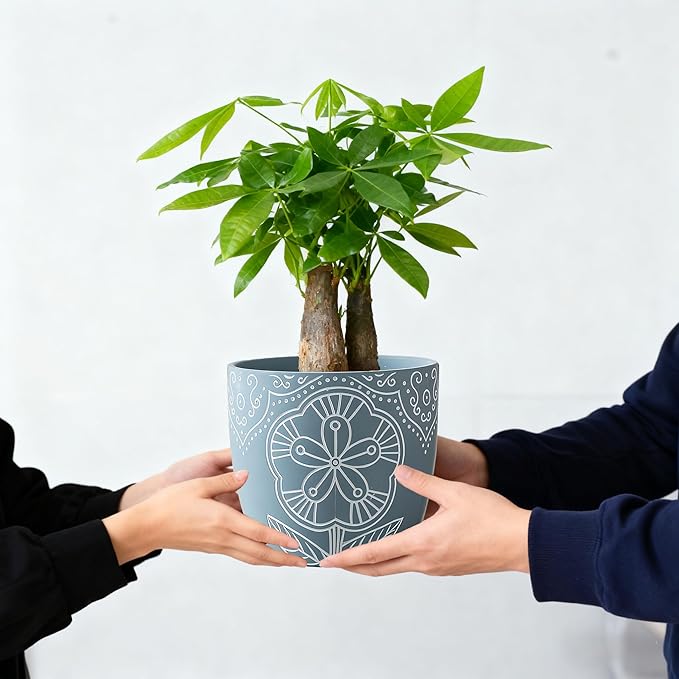 Terracotta Plant Pots,6.5+5+4.4 Inch Plant Pots Indoor with Drainage Hole- Floral Pattern,Blue Ceramic Planters for Indoor Plants,Boho decorative Flower Pots for Succulents,Herbs Plants,Set of 3