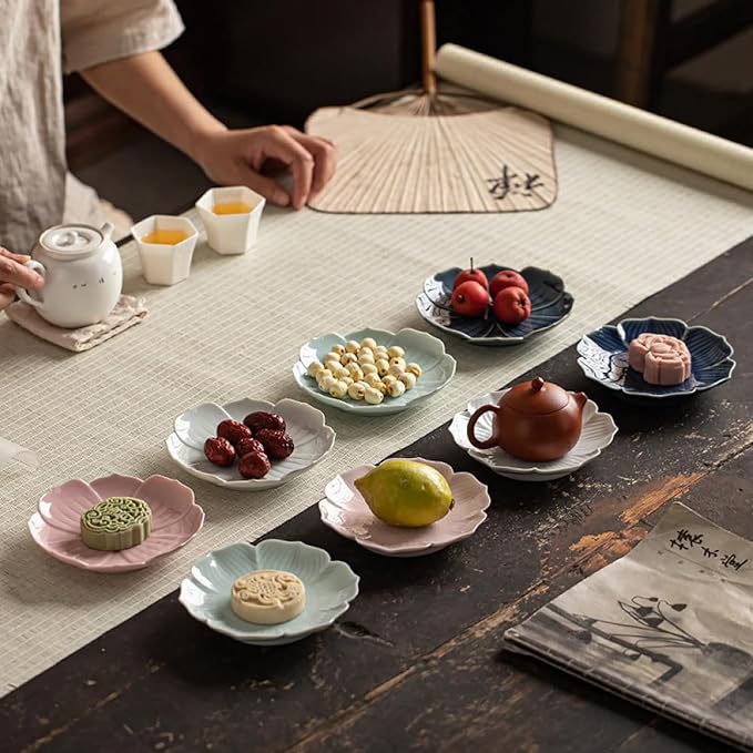 Gaolinci Zen Ceramic Plate, 5 Inches Lotus Shaped Appetizer Plates, Dessert Plate, Nut Plate (Set of 4)