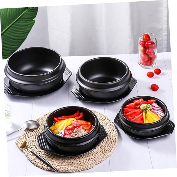 KICHOUSE 1pc Korean Stone Pot for Cooking Ceramic Casserole for Bibimbap Stews Soups Household Cookware Uniform Heat Distribution for Home Dining