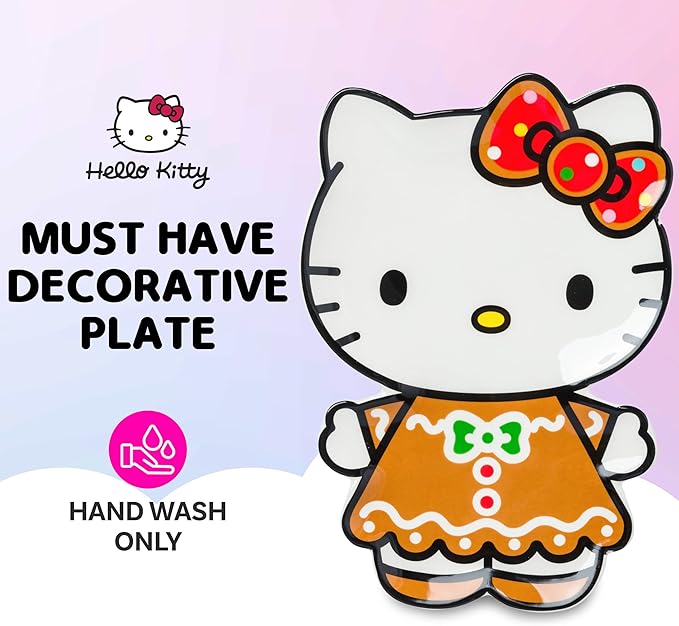 Silver Buffalo Sanrio Hello Kitty Christmas Holiday Gingerbread Sculpted Ceramic Trinket Tray Decorative Plate