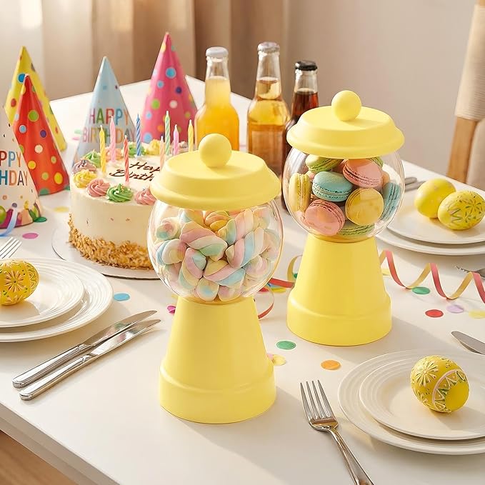 Thyle 27 oz Plastic Candy Jar with Lid Ceramic Candy Jar Food Storage Container for Easter Wedding Party Centerpieces DIY Gifts Game Table Ornament Holder Treats(Baby Yellow)