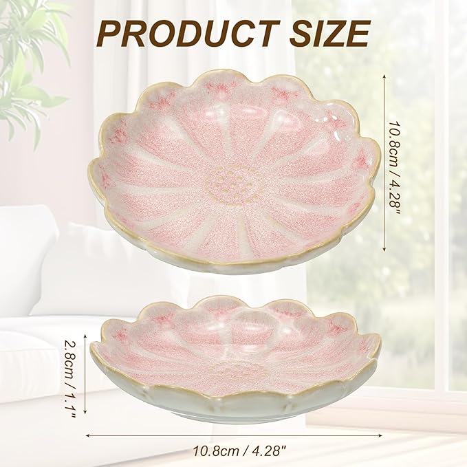 uxcell Candle Holder Plates, 4 Inch Ceramic Candle Tray Tealight Incense Holder Dish Candlestick for Tea Light Aromatherapy Wedding Rustic Vintage Home Decor, Sunflower Clear Pink