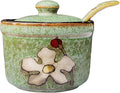 Ceramics Retro Flower Sugar Salt Pepper Storage Jar Seasoning Pot with Lid And Spoon