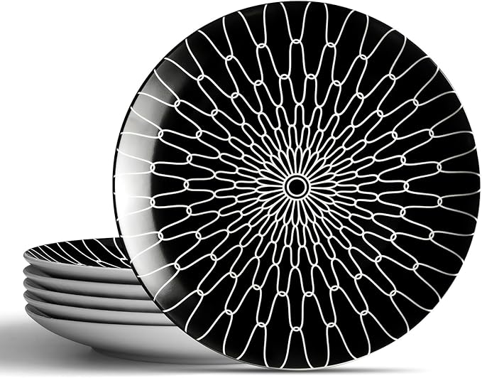 6-Inch Appetizer Plates Set of 6, Black and White Grid Ceramic Plates, Modern Checkerboard Appetizer/Dessert Plates, Microwave & Dishwasher Safe