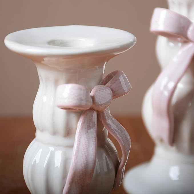 SEINHIJO 2pcs Ceramic Taper Candle Holder - Decorative Tall Candle Stand Candlestick Holder for Wedding Dining Table Party Decoration 5.9inch
