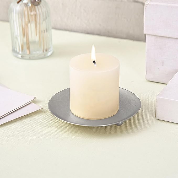 Candle Holder Decorative Iron Plate,Candle Stand for LED & Wax Candles,Spa,Bathroom,Weddings,4.33x0.78inch,Set of 2 (Silver)