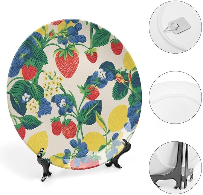 Summer Cherry Lemon Citrus Garden Vintage Plates, Personalized Design Collector Plates for Display Kitchen Art Decoration Decor, Unique Art with Stand Art Decorations for Home Table