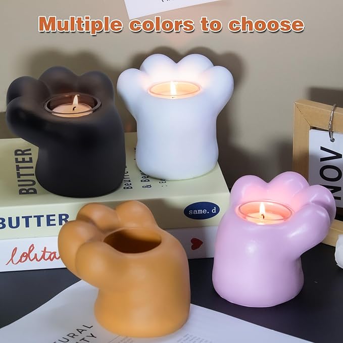 Cat Candle Holder Kitty Cartoon Kitten Candlestick Cat Paw Cute Cat Home Decor Candlestick Gift for Girl Women Cat Lover Choice (Cat Paw Black)