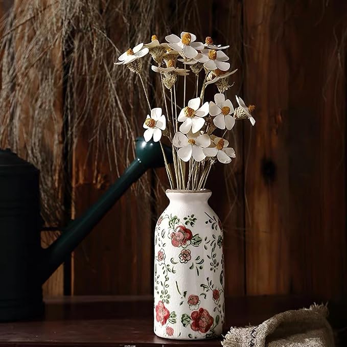 Mini Vintage Rustic Flower Vase,Farmhouse Flower Vase for Home Decor,Chinoiserie Ceramic Vases for Table,Bookshelf,Living Room Centerpieces,Small Bud Vases 6.1 Inch