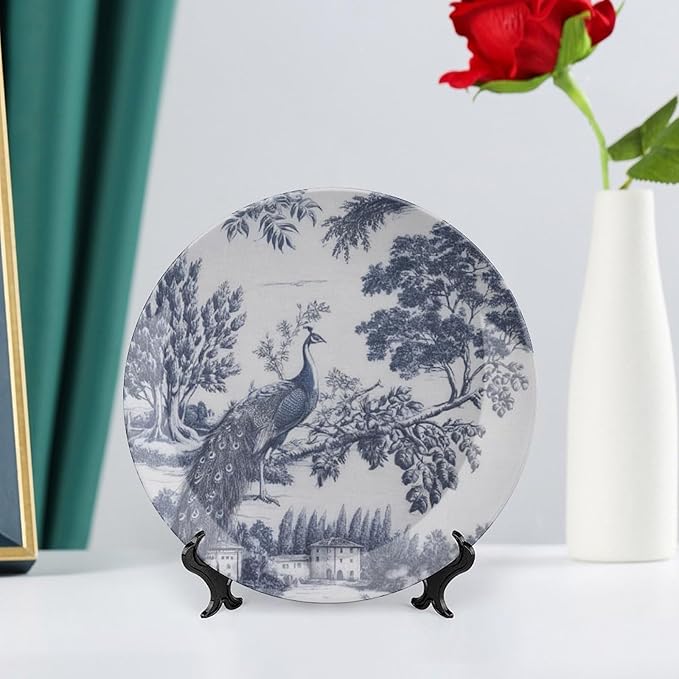 Blue And White Chinoiserie Peacock Plates Ceramic for Display Asin Blue Chinoiserie Bird Office Table Supplies Kitchen Display Holiday Party Decorations Custom Gifts for Men Women Birthday