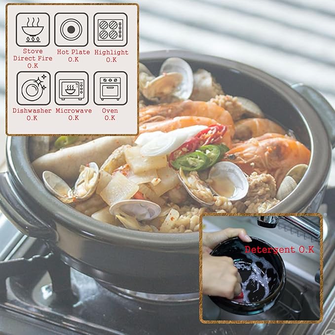 [Petalite Mineral, Family-size] Korean Earthenware Pot Ttukbaegi,2600ml, 88oz Ceramic Clay Cooking Pot Casserole, Heat Resistant Ceramic Pot, Zero-Crack Stone Bowl Stockpot Soup Cookware