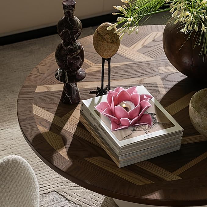 Lotus Flower Candle Holder 5x3 Inch Ceramic Tealight Holder Exuqisite & Tranquil Decorative Candle Stand for Tea, Meditation