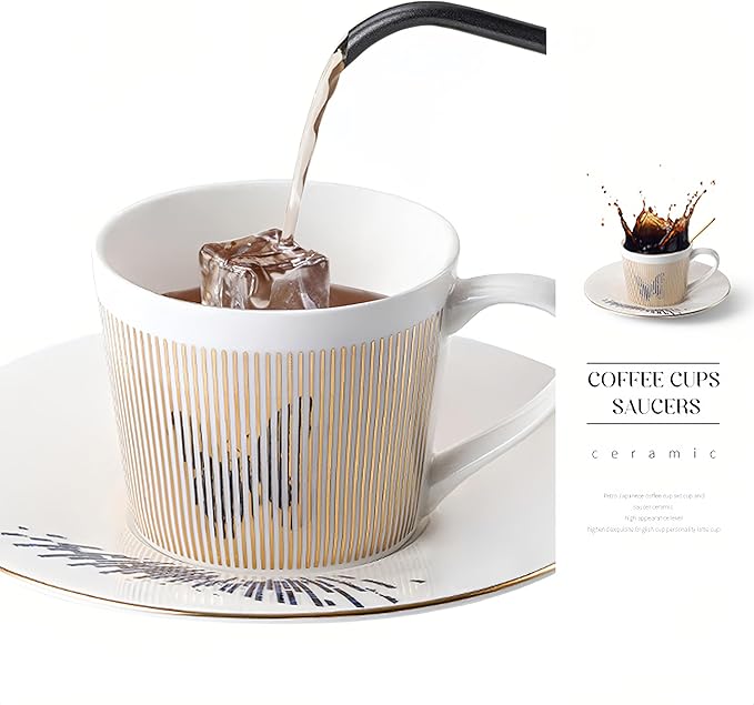 Old Craftsmen's Coffee Cup and Saucer Sets 8.45oz Unique Dynamic Mirage Reflection Tea Cup Luxury Porcelain Mirror Ceramic Mug Gifts for Cappuccino Espresso 250ml Butterfly