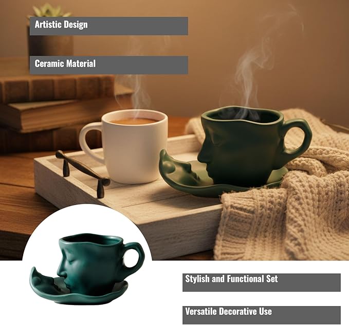 Artistic Ceramic Coffee Mug with Sculptural Face Design for Home Decor and Gift Giving