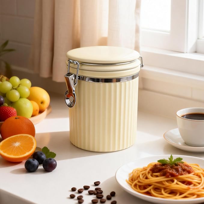 Ceramic Kitchen Canisters Porcelain Food Storage Jar with lie 700ml/24 fl.oz Airtight Freshness Oxidation-Resistant for Flour, Sugar, Coffee,Tea, Oatmeal, Biscuits, Pantry & Countertop Organization